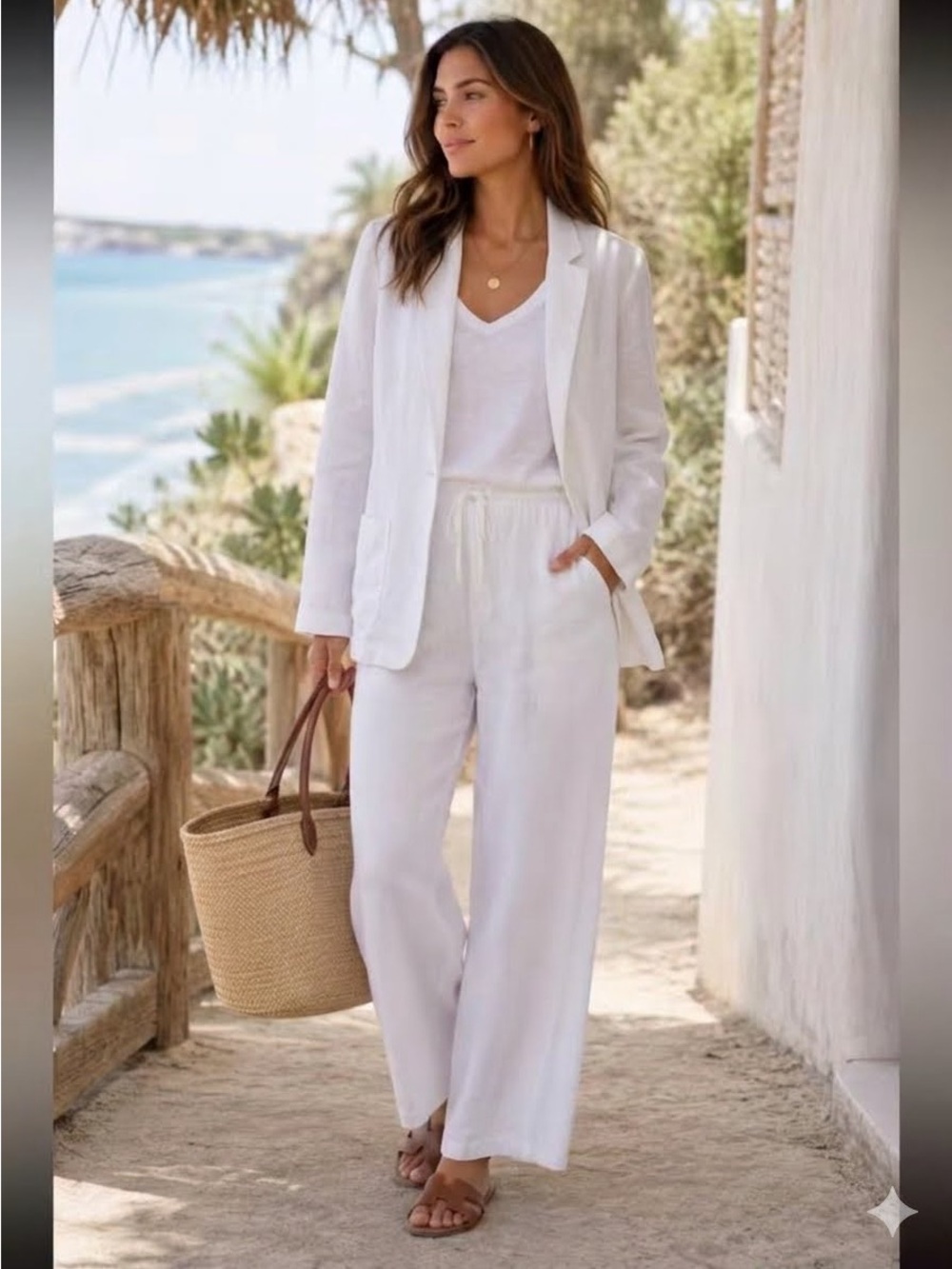 Saks Fifth Avenue Women's Size Large White 100% Linen Open Blazer Notched Lapel